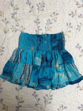 Smocked Tiered Turquoise Mini Skirt